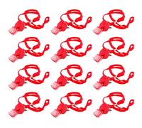 Vestamore Paquete de 12 silbatos rojos con cordón, profesores de educación física, deportes, supervivencia, entrenamiento de perros, silbatos deportivos de emergencia de alta frecuencia, sonido fuerte