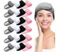 Vestamore Paquete de 24 diademas ajustables para spa, bandas elásticas suaves para el cabello con cierre de velcro, lavado facial y envoltura atlética para la cabeza para belleza y fitness
