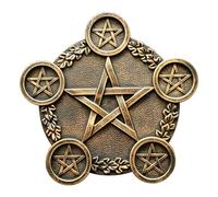 Vestamore Portavelas de resina con forma de estrella de pentáculo, placa de altar de 5 enchufes, bandeja dorada de 8.7 pulgadas para rituales, decoración del hogar