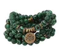 Vestamore Pulsera Mala de 108 cuentas y collar Japa Mala para meditación, hilo de cuentas a rayas verdes con colgante de loto dorado, accesorio espiritual para oración y recitación de mantras