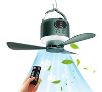 Vestamore Ventilador de techo portátil recargable por USB, para camping, dormitorios, con luz LED, control remoto, silencioso, construcción de abdominales, hoja de 29 cm, batería de doce horas