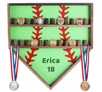 Vestamore - Vitrina para anillos de béisbol, softbol, campeonato, soporte de almacenamiento de madera, soporte de recuerdos para medallas, regalo para hombres