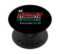 Vestida de fuerza y dignidad - Proverbios 31:25 Diseño retro PopSockets PopGrip Adhesivo