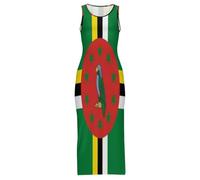 Vestide Largo Maxi Cheongsam para Mujer con Estampado De La Bandera De La Commonwealth De Dominica Sexy Sin Mangas con Abertura Vestido De Verano De Talla Grande para Fiestas O como Un Qipao Chino