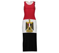 Vestide Largo Maxi Cheongsam para Mujer con Estampado De La Bandera De La República Árabe De Egipto Sexy Sin Mangas con Abertura para El Verano Tallas Grandes para Fiestas como Un Qipao Chino