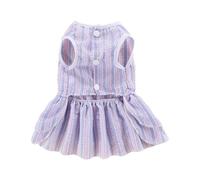 Vestido a Rayas para Mascotas Ropa de de Verano Transpirable con Bownot para Bulldog French Bichon Teddy Pomeranian Pequeños Polinestres Poliéster Ligeros (Azul Rosa)