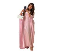 Vestido Abaya de satén para mujer, vestido musulmán islámico, manga murciélago, maxivestido caftán, ropa de Ramadán, Rosa Claro, M