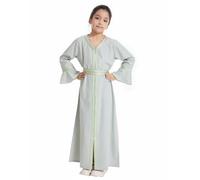 Vestido Abaya Islámico para Niñas con Bordado Dorado, Kaftan Largo Cuello V Manga Campana con Cinturón, Ropa Modesta para Ramadán y Eid, Varios Colores Pastel Comodidad
