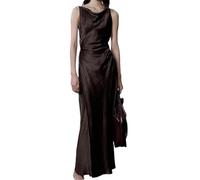 Vestido ajustado de verano para mujer, cuello redondo, sin mangas, casual, acampanado, marrón, L