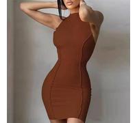 Vestido ajustado sin mangas con cuello redondo para mujer, para cócteles, fiestas, eventos nocturnos y actividades formales (M marrón)