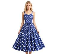 Vestido año 60 pin-up mujer sexy cuello en V sin mangas retro vestido estilo 1950's Audrey Hepburn Pin-Up Rockabilly Elegante Polka Dot Trapecio Vintage Vestidos Swing De Fiesta Ceremonia Media Largo