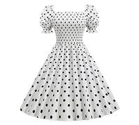 Vestido año 60 Pin-Up Mujer Sexy Cuello V con Manga Retro Vestido Estilo 1950's Audrey Hepburn Pin-Up Rockabilly Elegante Polka Cóctel Dot Vestidos Vintage Swing De Baile Fiesta Ceremonia Media Largo