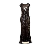 Vestido años 20, Vintage Flapper 1920 Traje Gatsby para Mujer con Lentejuelas y Flecos para Baile Cóctel 1920s Vestido de Noche con Lentejuelas 20 Ideal para Cóctel, Carnaval, Negro , L
