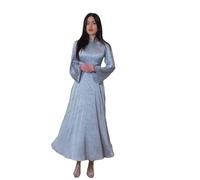 Vestido árabe musulmán para mujer, con cordones, estampado de satén, ropa islámica, primavera, Dubái, Abaya, azul celeste, S