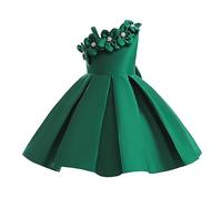 Vestido asimétrico de hombro descubierto para niñas, traje de princesa de tela satinada, floral, elegante y moderno color sólido, verde, 4-5 Años