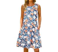 Vestido atlético para mujer, de primavera, holgado, cuello redondo, tirantes, sin mangas, con bolsillo, vestido maxi para personas mayores, azul, S