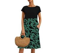 Vestido atlético para mujer, vestidos largos para mujer, elegante, con cinturón, cintura de retazos, manga corta, modesto, vestido de invitada de boda, verde, M