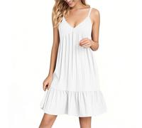 Vestido azul marino para mujer, formal, para boda, cuello en V, correa ajustable para el hombro, sin mangas, para ir de compras, vacaciones, playa, caminar, camping, viajes, vestidos de verano, blanco