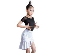 Vestido Baile Latino Manga Corta, Vestido Entrenamiento Dividido De Verano 2024 Ropa De Baile para Niñas Y Niños Vestidos Baile Salón Modernos para Niños Falda De Salsa Tango,Blanca,120