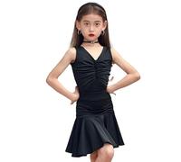 Vestido Baile Latino Niña Profesional Sin Mangas Tango Salsa Rumba Samba Salón Disfraz,Negro,150