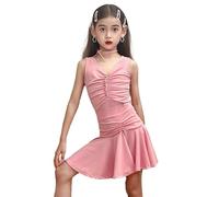 Vestido Baile Latino Niña Profesional Sin Mangas Tango Salsa Rumba Samba Salón Disfraz,Rosado,150