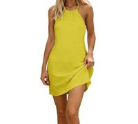 Vestido básico ajustado para mujer, cuello sin mangas, vestido corto, casual, sin espalda, vestido largo para mujer, talla grande, amarillo, L
