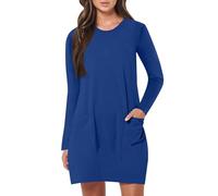 Vestido básico hasta la rodilla para mujer, vestido de manga larga con cuello barco, vestido de verano y otoño 2024, P-225 Azul real oscuro, M