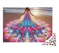 Vestido Belleza 1000 Piezas Puzzle Adultos Chica Vestido Plumas Pavo Real Playa Premium Grueso Robusto Vibrante Desafiante Alivio Estrés Juego Decoración Familiar 70x50cm/1000pz