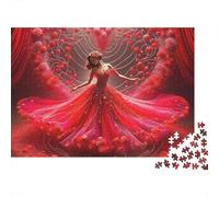 Vestido Belleza 1000 Piezas Puzzle Noche Juego Adultos Bailarina Vestido Rojo Corazón Rosas Premium Grueso Robusto Vibrante Desafiante Difícil Alivio Estrés 70x50cm/1000pz