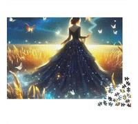 Vestido Belleza Puzzle 1000 Piezas Adultos Dama Vestido Oscuro Mariposas Premium Grueso Robusto Vibrante Desafiante Alivio Estrés 52x38cm/1000pz