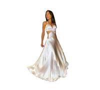 Vestido Blanco con Escote en V Profundo for Mujer, sin Mangas, Cintura Descubierta, Colgante, for Fiesta de Noche, Vestido Largo Verano, Elegante, Corte A para CóCtel Fiesta Club Ceremonia(L)