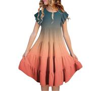 Vestido Blanco NiñA-Vestido Informal De Verano para NiñA, con Cuello Redondo, Mangas Abullonadas Y Degradado De Color, Corte A, Transpirable, CóModo Y Divertido, para Fiestas De CumpleañOs