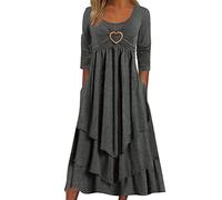 Vestido Boheme Mujer Manga Larga Vestido Largo Mujer Cuello Redondo Irregular Plisado Volantes Casual Color Sólido Corte suelto Chic Y Elegantes Swing Dobladillo Fluido Cómodo Suave Temperamento Dress