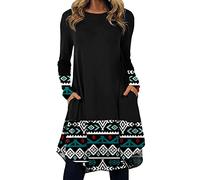 Vestido Boheme Mujer Manga Larga, Vestido Mediados Largo Mujer Cuello Redondo Irregular Dobladillo Corte Holgado Casual Estilo Étnico, Cómodo Versátil Elegante Y Elegantes Temperamento Otoño Invierno
