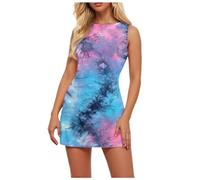Vestido boheme para mujer, sin mangas, vestido de verano y tie-Dye de cuello redondo, corte delgado elegante y elegante, estilo vintage, Y2K Streetwear Mini de noche confortable temperamento para