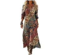Vestido bohemio de muselina con cuello en V, manga 3/4, colorido, acampanado, informal, para mujer, túnica de playa con bolsillos, caqui, XXL