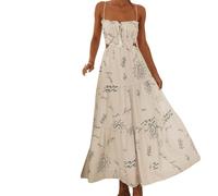 Vestido bohemio sin mangas de verano para mujer, estilo bohemio, espalda baja, vestido largo, cuello cuadrado, vestido maxi, ropa de calle, D White, M
