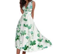 Vestido Bohemio Sin Mangas para Mujer- Largo con Cuello En V Sexy Elegante De Cintura Alta Informal De Verano con Estampado Fluido para Playa O Noche Básica Clásicos