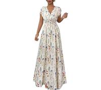 Vestido Bold Floral Mujer Maxi Cuello V Mangas capelineras Verano Casual Cintura Alta Fluido A-Line Boho Vintage Estampado S-XXL