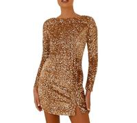 Vestido brillante para mujer, de manga larga, vestido formal para boda, invitada de boda, dama de honor, vestido largo para boda, cóctel, fiesta de noche, casual, beige, XS