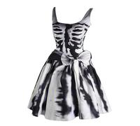 Vestido Bruja Mujer de Los Muertos Vudu Vestido Negro Halloween Murcielago Plata Fantasma Hallowen Disfraz Halloween Adulto Pirata de Bruja Fiesta Grim de Miedo Disfraz Esqueleto Mujer Plata XXL