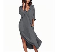 Vestido camisero casual con botones para mujer, vestido de verano 2025, con abertura lateral, para vacaciones, negocios, moda, primavera, transpirable, ropa de profesora, ajuste holgado, largo, liso,