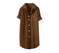 Vestido camisero casual de verano para mujer, con botones frontales y bolsillos, marrón, L