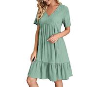 Vestido camisero de manga corta con cuello en V para mujer, estilo casual, a la moda, color liso, para verano, para mujer, verde menta, M