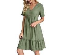 Vestido camisero de manga corta con cuello en V para mujer, estilo casual, a la moda, color liso, para verano, para mujer, verde, XXL
