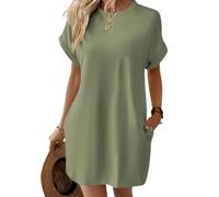 Vestido Camisero de Manga Corta, Vestidos de Verano de Manga Corta para Mujer con Bolsillos Vestido Camisero Liso Simple con Bolsillos (X-Large,Cyan)