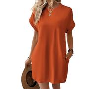 Vestido Camisero de Manga Corta, Vestidos de Verano de Manga Corta para Mujer con Bolsillos Vestido Camisero Liso Simple con Bolsillos (Small,Orange)