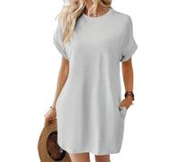 Vestido Camisero de Manga Corta, Vestidos de Verano de Manga Corta para Mujer con Bolsillos Vestido Camisero Liso Simple con Bolsillos (Small,Off-White)