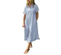 Vestido camisero de solapa a rayas con botones para mujer, vestido de camiseta midi a rayas azules y blancas, vestido de verano, bolsillos funcionales, vestidos cortos elegantes, azul, L