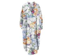 Vestido camisero de verano para mujer, con solapa, manga larga, bolsillos, estampado floral, vintage, vestido casual, color blanco, blanco, XXL